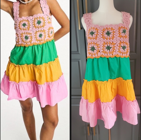 ASOS Other - ASOS Crochet Tiered Smocked Back Mini Sun Dress Large/8